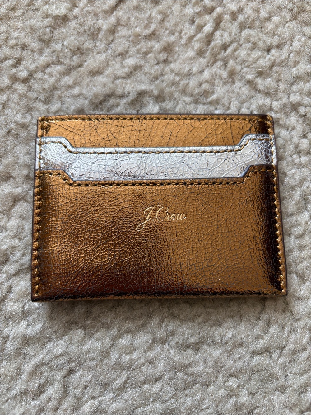 NWT J. Crew Metallic Bronze Card & Silver Accent Leather Card Holder